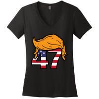 TRUMP 2024 47th President Hair Women's V-Neck T-Shirt