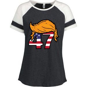 TRUMP 2024 47th President Hair Enza Ladies Jersey Colorblock Tee