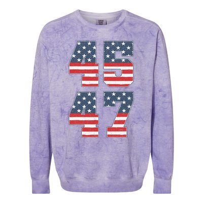 Trump 2024 45 47 Vintage American Flag Retro 4547 Trump 2024 Colorblast Crewneck Sweatshirt