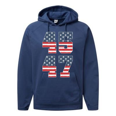 Trump 2024 45 47 Vintage American Flag Retro 4547 Trump 2024 Performance Fleece Hoodie