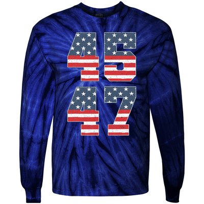 Trump 2024 45 47 Vintage American Flag Retro 4547 Trump 2024 Tie-Dye Long Sleeve Shirt