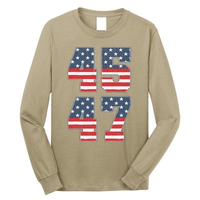 Trump 2024 45 47 Vintage American Flag Retro 4547 Trump 2024 Long Sleeve Shirt