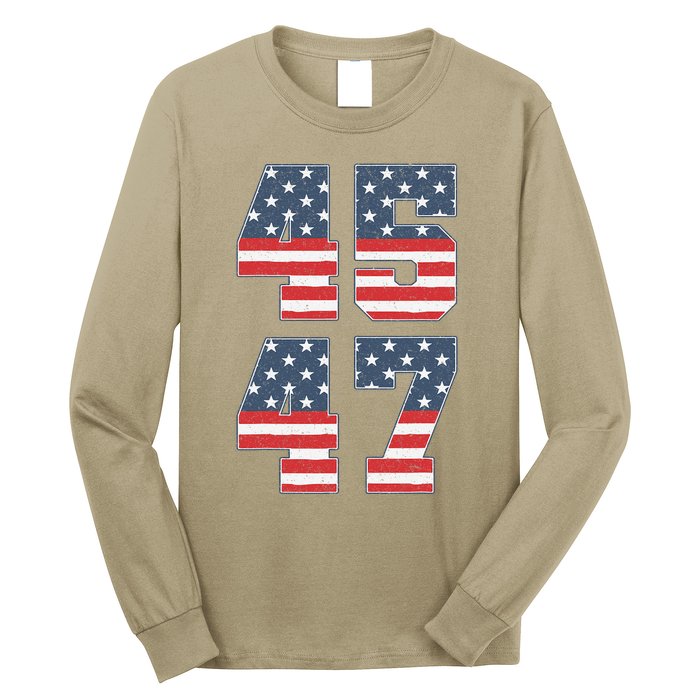 Trump 2024 45 47 Vintage American Flag Retro 4547 Trump 2024 Long Sleeve Shirt