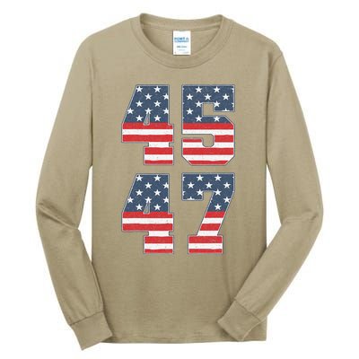 Trump 2024 45 47 Vintage American Flag Retro 4547 Trump 2024 Tall Long Sleeve T-Shirt