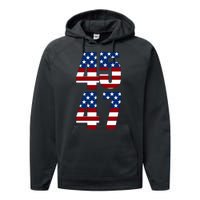 Trump 2024 45 47 Vintage American Flag Retro 4547 Trump 2024 Performance Fleece Hoodie