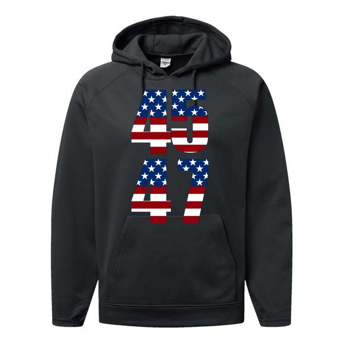 Trump 2024 45 47 Vintage American Flag Retro 4547 Trump 2024 Performance Fleece Hoodie