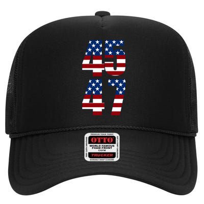 Trump 2024 45 47 Vintage American Flag Retro 4547 Trump 2024 High Crown Mesh Back Trucker Hat