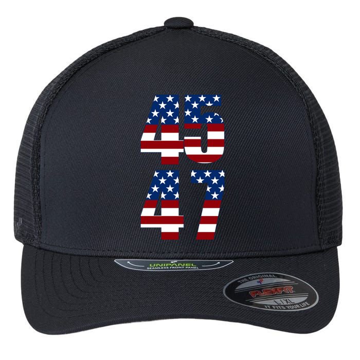 Trump 2024 45 47 Vintage American Flag Retro 4547 Trump 2024 Flexfit Unipanel Trucker Cap