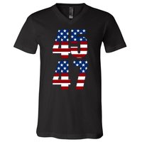 Trump 2024 45 47 Vintage American Flag Retro 4547 Trump 2024 V-Neck T-Shirt