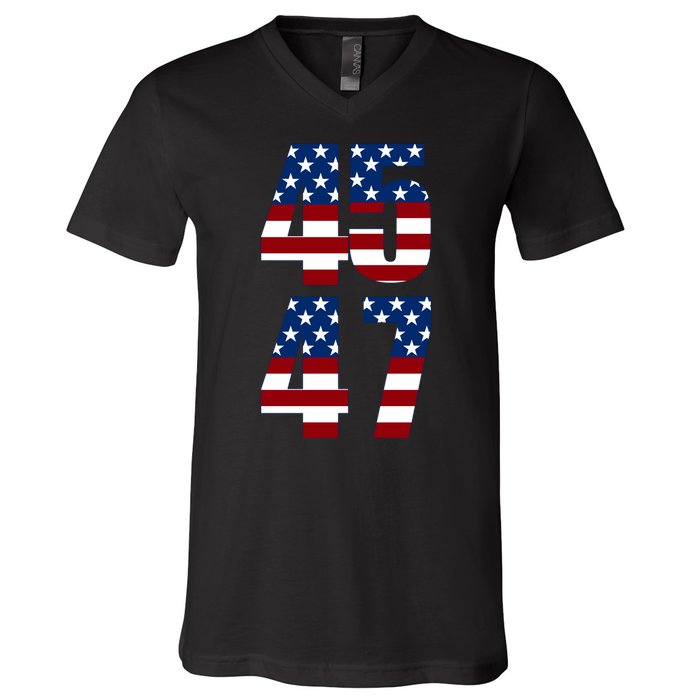 Trump 2024 45 47 Vintage American Flag Retro 4547 Trump 2024 V-Neck T-Shirt