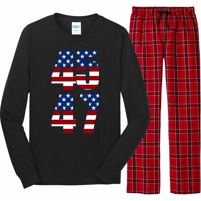 Trump 2024 45 47 Vintage American Flag Retro 4547 Trump 2024 Long Sleeve Pajama Set