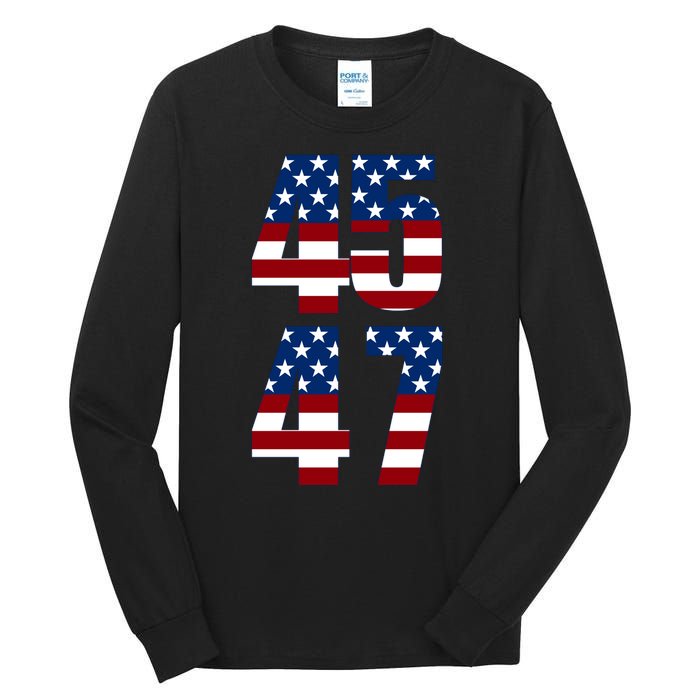 Trump 2024 45 47 Vintage American Flag Retro 4547 Trump 2024 Tall Long Sleeve T-Shirt