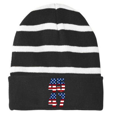 Trump 2024 45 47 Vintage American Flag Retro 4547 Trump 2024 Striped Beanie with Solid Band