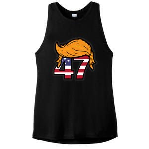 TRUMP 2024 47th President Hair Ladies PosiCharge Tri-Blend Wicking Tank