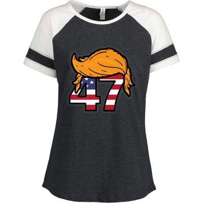 TRUMP 2024 47th President Hair Enza Ladies Jersey Colorblock Tee