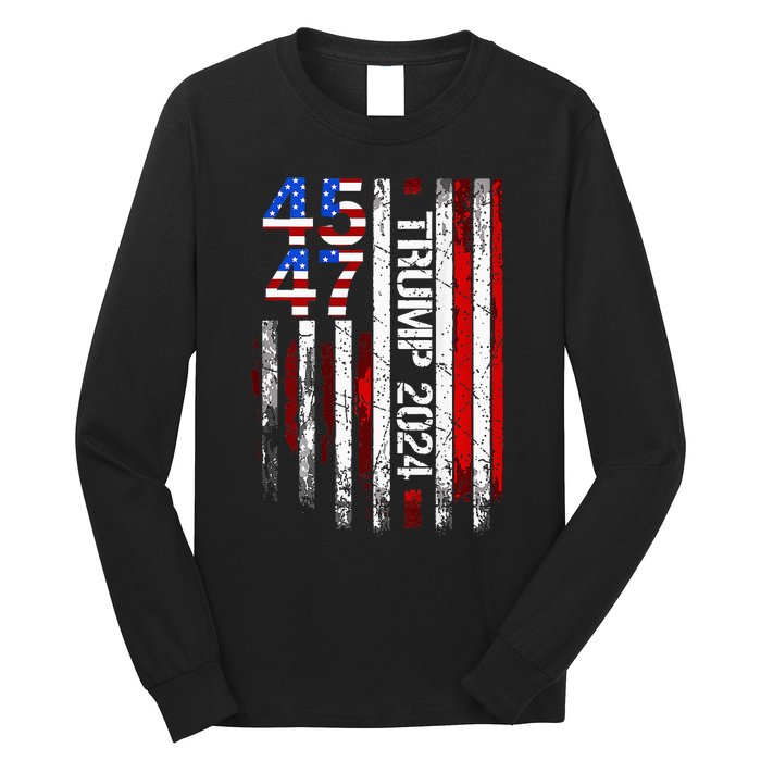 Trump 2024 45 47 Vintage American Flag Retro 4547 Long Sleeve Shirt