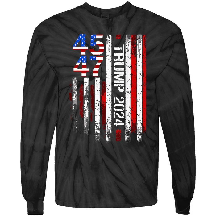 Trump 2024 45 47 Vintage American Flag Retro 4547 Tie-Dye Long Sleeve Shirt