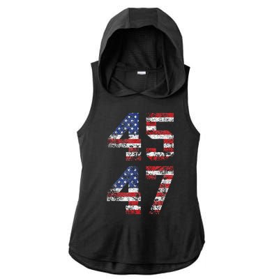 Trump 2024 45 47 Vintage American Flag Retro 4547 Us 2024 Ladies PosiCharge Tri-Blend Wicking Draft Hoodie Tank