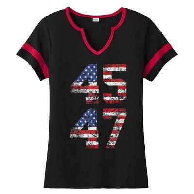 Trump 2024 45 47 Vintage American Flag Retro 4547 Us 2024 Ladies Halftime Notch Neck Tee