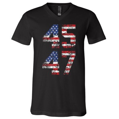 Trump 2024 45 47 Vintage American Flag Retro 4547 Us 2024 V-Neck T-Shirt