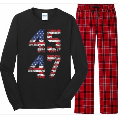 Trump 2024 45 47 Vintage American Flag Retro 4547 Us 2024 Long Sleeve Pajama Set