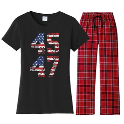 Trump 2024 45 47 Vintage American Flag Retro 4547 Us 2024 Women's Flannel Pajama Set