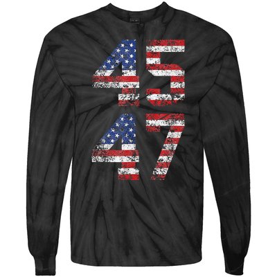 Trump 2024 45 47 Vintage American Flag Retro 4547 Us 2024 Tie-Dye Long Sleeve Shirt