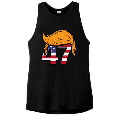 TRUMP 2024 47th President Hair Ladies PosiCharge Tri-Blend Wicking Tank