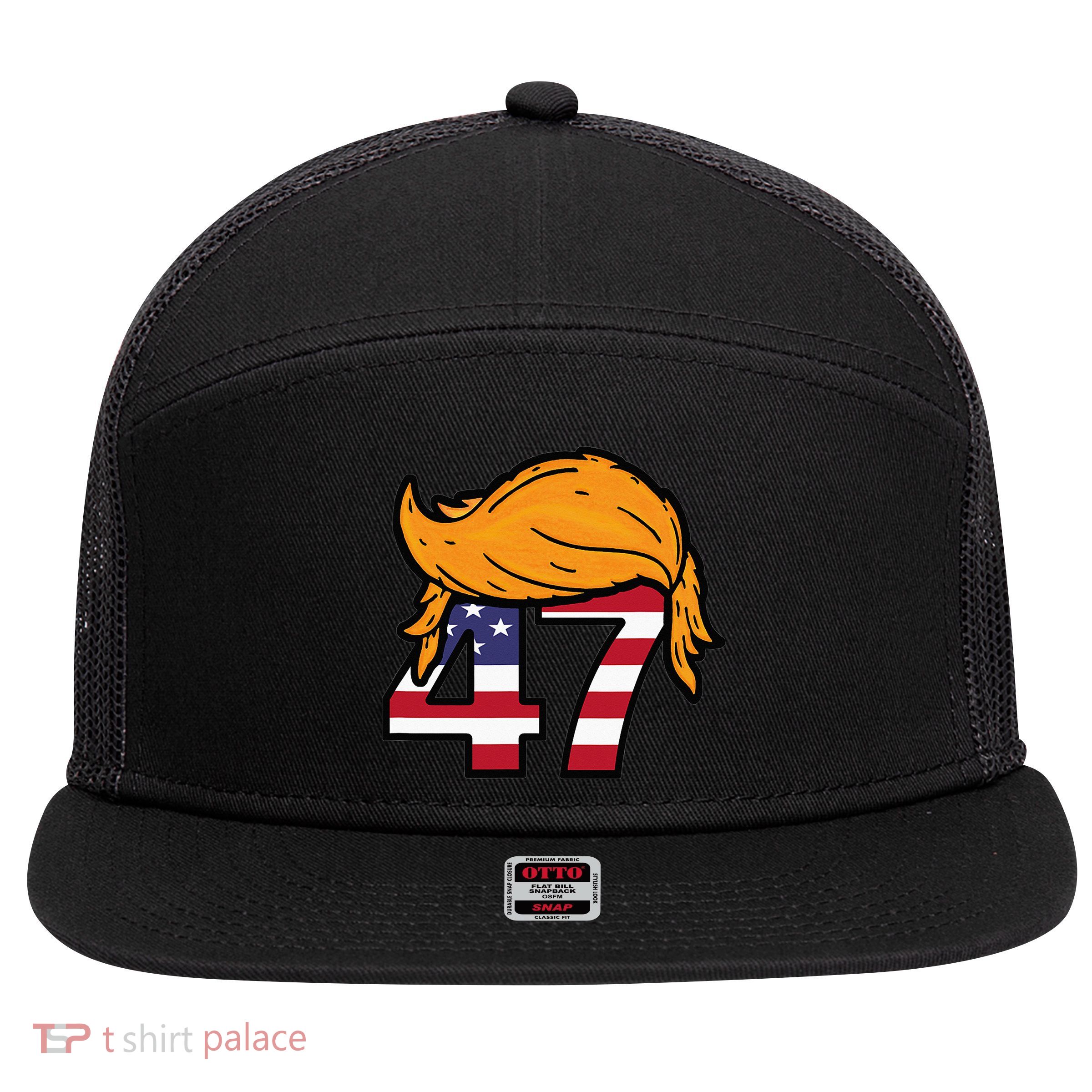 TRUMP 47th President Hair 7 Panel Mesh Trucker Snapback Hat