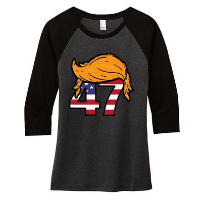 TRUMP 2024 47th President Hair Women's Tri-Blend 3/4-Sleeve Raglan Shirt