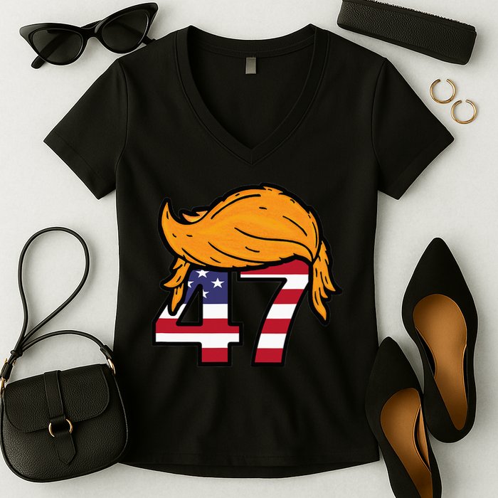 TRUMP 47th President Hair Women's V-Neck T-Shirt