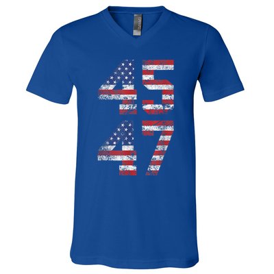 Trump 2024 45 47 Vintage American Flag Retro 4547 Us 2024 Gift V-Neck T-Shirt