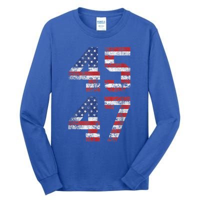 Trump 2024 45 47 Vintage American Flag Retro 4547 Us 2024 Gift Tall Long Sleeve T-Shirt