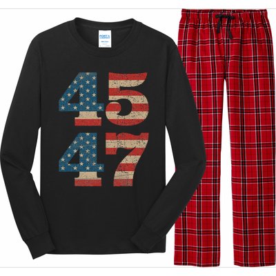 Trump 2024 45 47 Vintage American Flag Retro 4547 Trump 2024 Long Sleeve Pajama Set