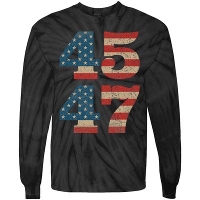 Trump 2024 45 47 Vintage American Flag Retro 4547 Trump 2024 Tie-Dye Long Sleeve Shirt