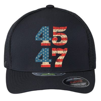 Trump 2024 45 47 Vintage American Flag Retro 4547 Trump 2024 Flexfit Unipanel Trucker Cap