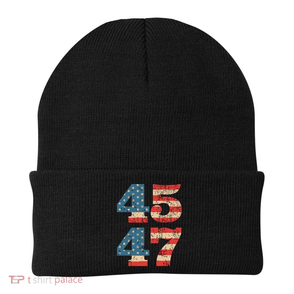 Trump 2024 45 47 Vintage American Flag Retro 4547 Trump 2024 Beanie