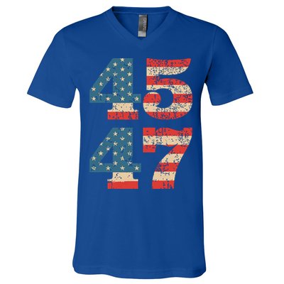Trump 2024 45 47 Vintage American Flag Retro 4547 Trump 2024 V-Neck T-Shirt