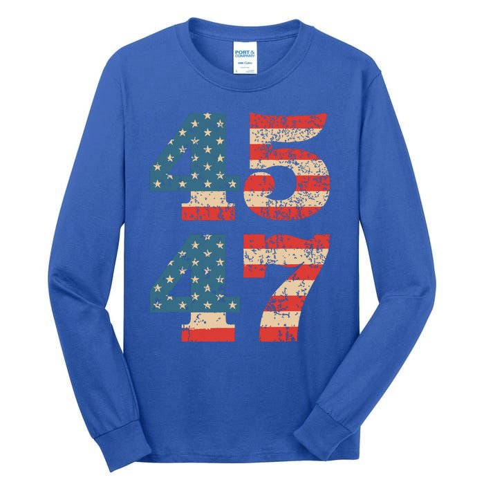 Trump 2024 45 47 Vintage American Flag Retro 4547 Trump 2024 Tall Long Sleeve T-Shirt