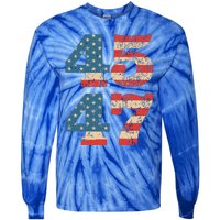 Trump 2024 45 47 Vintage American Flag Retro 4547 Trump 2024 Tie-Dye Long Sleeve Shirt