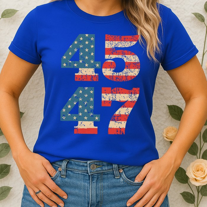 Trump 2024 45 47 Vintage American Flag Retro 4547 Trump 2024 Womens T-Shirt