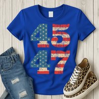 Trump 2024 45 47 Vintage American Flag Retro 4547 Trump 2024 Womens T-Shirt