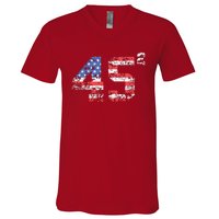 Trump 2024 45 Squared Second Term Usa Vintage V-Neck T-Shirt