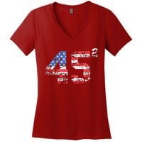 Trump 2024 45 Squared Second Term Usa Vintage Women's V-Neck T-Shirt