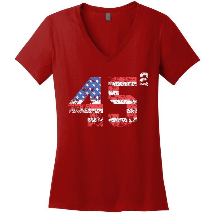 Trump 2024 45 Squared Second Term Usa Vintage Women's V-Neck T-Shirt