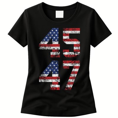 Trump 2024 45 47 Vintage Usa Flag Womens T-Shirt