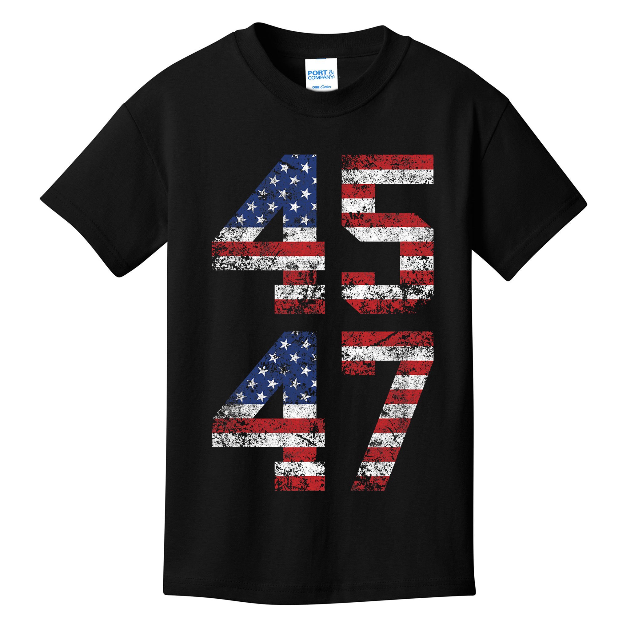 Trump 2024 45 47 Vintage Usa Flag Kids T-Shirt