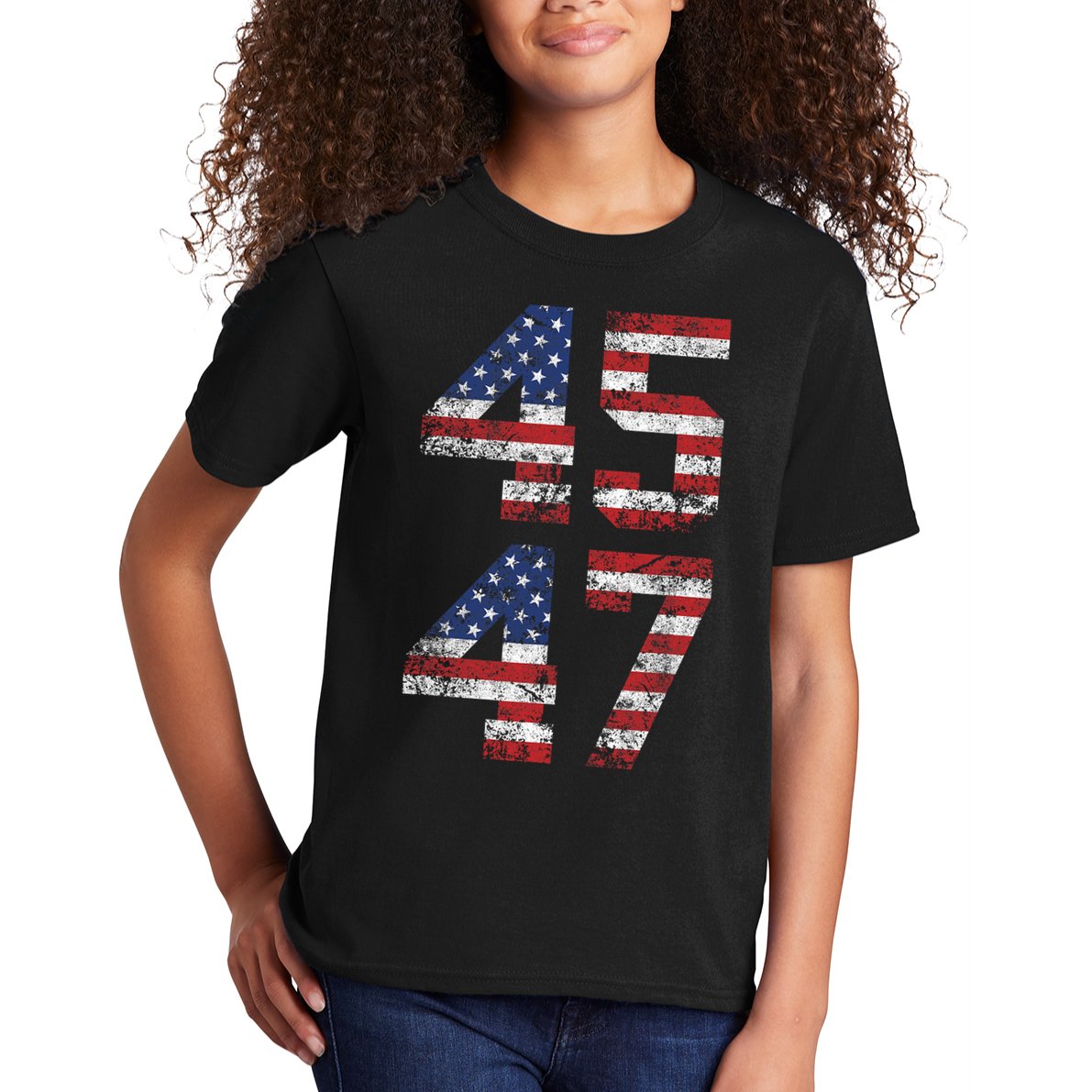 Trump 2024 45 47 Vintage Usa Flag Kids T-Shirt