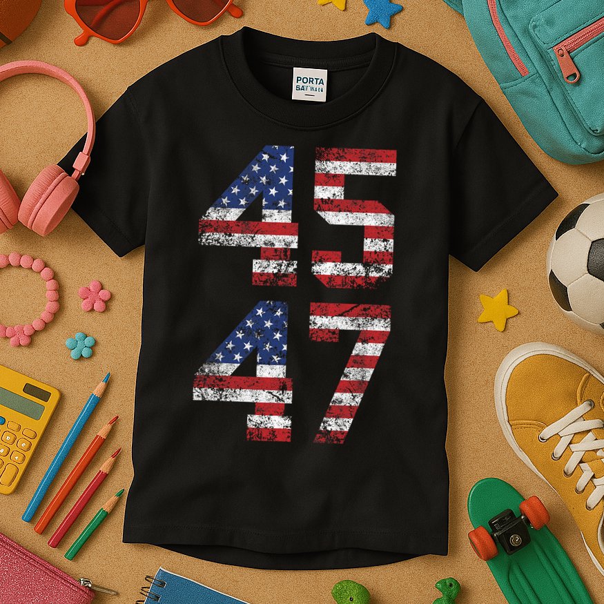 Trump 2024 45 47 Vintage Usa Flag Kids T-Shirt