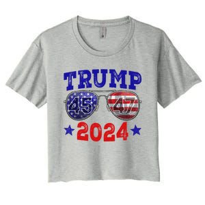 Trump 2024 45 47 American Flag Sunglasses Trump 2024 Funny Gift Women's Crop Top Tee